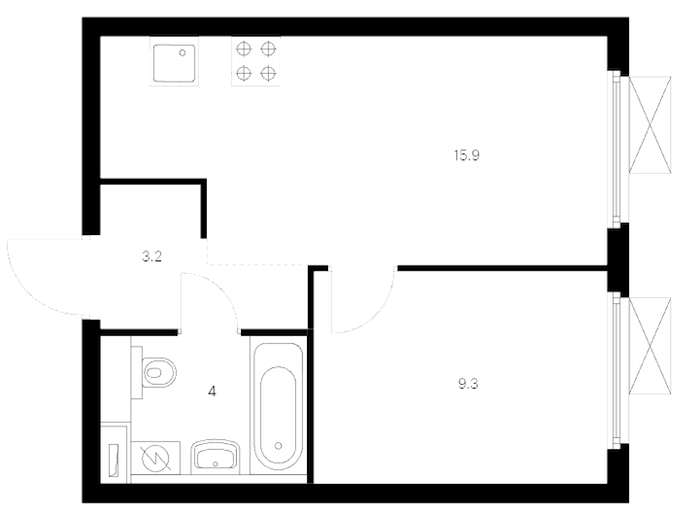 1-комнатная квартира 32.4 м², 14/14 эт., ЖК «Витебский парк»